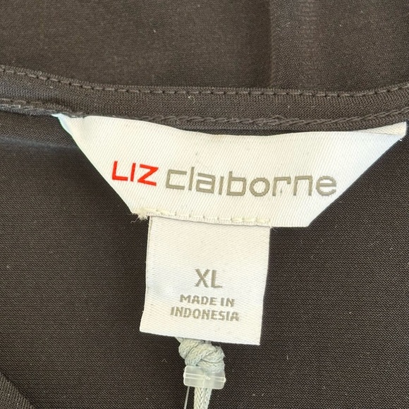 Liz Claiborne Keyhole Neck 3/4 Sleeve Stretch Jersey Blouse Black Large NEW - Picture 8 of 10